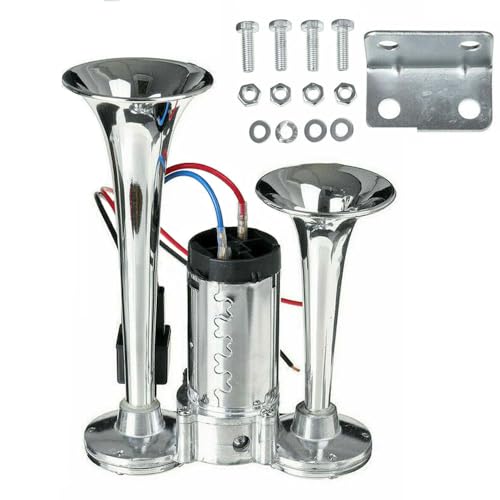 VISVIC 150DB Air Train Horn kit, 12V Super Loud Car Air Horn Kit win Tone Chrome Plated Zinc Dual Trumpet with Compressor for Any 12V Trucks Lorrys Trains Vans Boats - Image 1