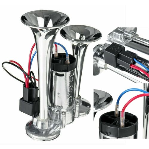 VISVIC 150DB Air Train Horn kit, 12V Super Loud Car Air Horn Kit win Tone Chrome Plated Zinc Dual Trumpet with Compressor for Any 12V Trucks Lorrys Trains Vans Boats - Image 2
