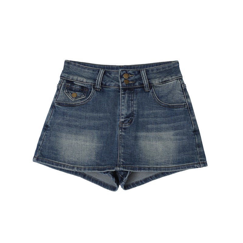 Vintage Blue A-Line Denim Skort for Women Summer Casual - Image 5