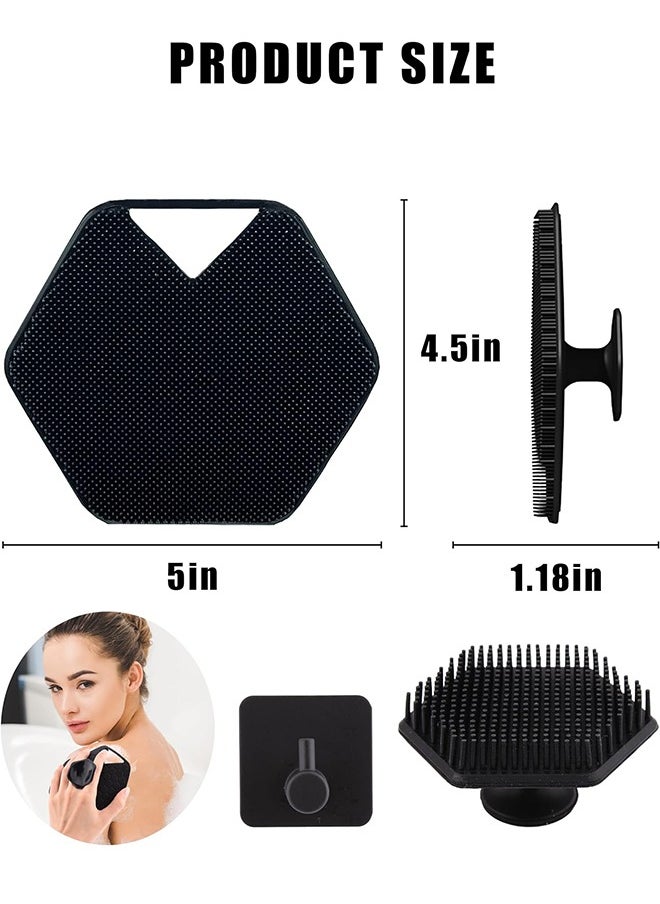 HY Silicone Body Scrubber & Storage Hook, Handheld Shower Cleansing Brush Silicone Body Scrubber Shower Gentle Exfoliating and Massage for All Kinds of Skin (Black)  - Image 2