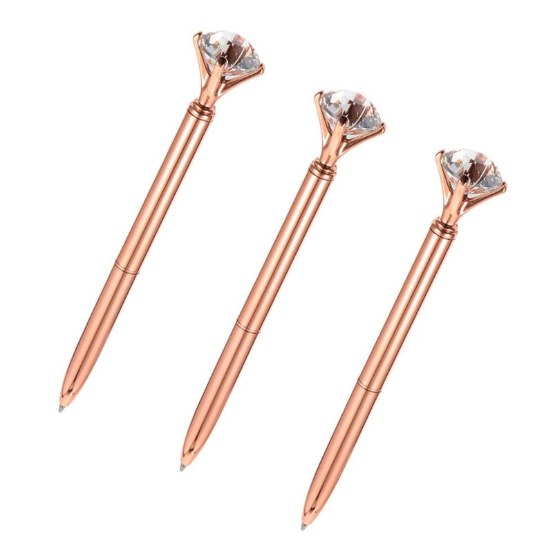 Diamond Crystal Metal Ballpoint Pens 3Pcs Set Black Ink For Office Students Business Writing - Image 2