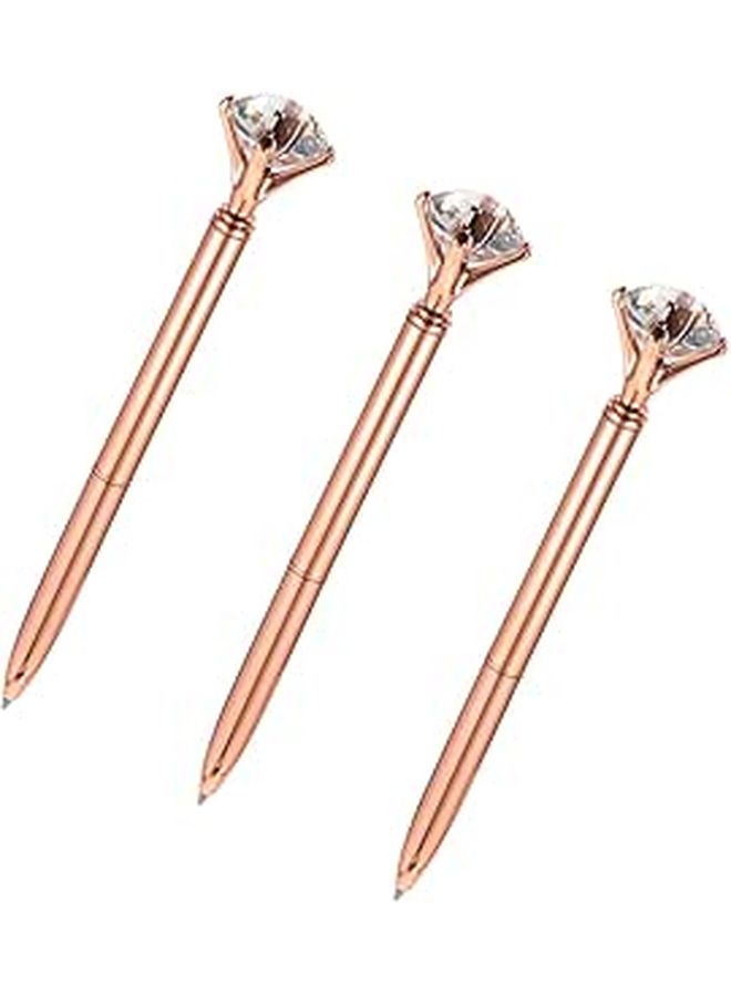 Diamond Crystal Metal Ballpoint Pens 3Pcs Set Black Ink For Office Students Business Writing - Image 1