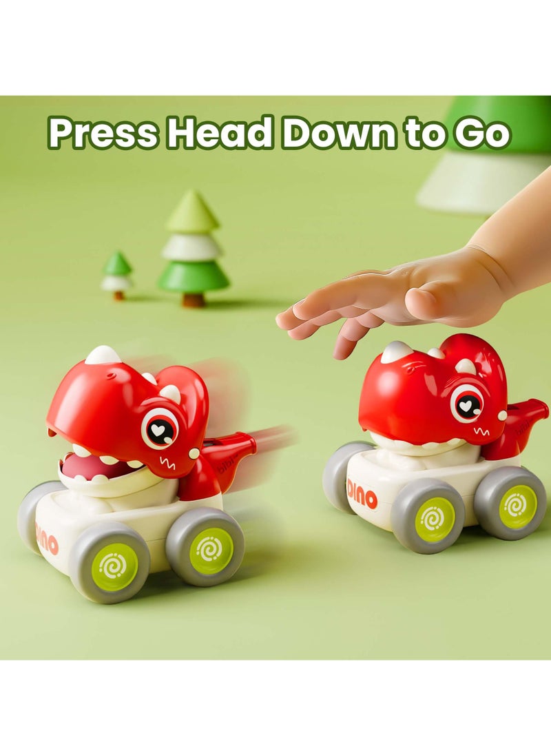 4PCS Dinosaur Car Toys for Toddlers 1-3, Baby Dino Press Go Whistle Cars, Infant Racing Vehicle Set, Push Go Friction Car for baby, 1st Birthday Gift for 1 2 Years Old Boys Girls(Red+Blue+Yellow+Gre  - Image 2