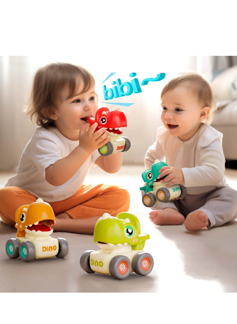 4PCS Dinosaur Car Toys for Toddlers 1-3, Baby Dino Press Go Whistle Cars, Infant Racing Vehicle Set, Push Go Friction Car for baby, 1st Birthday Gift for 1 2 Years Old Boys Girls(Red+Blue+Yellow+Gre  - Image 5