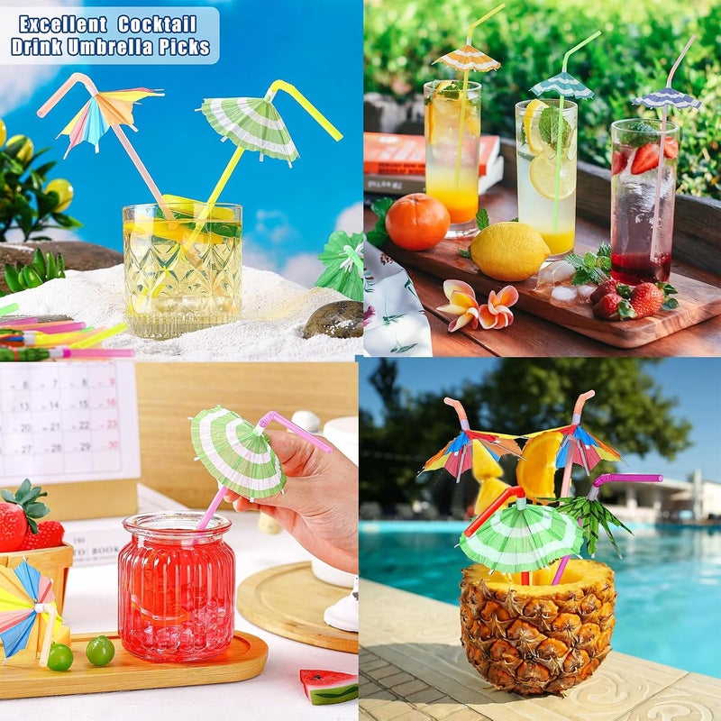 Haundry 24pcs Umbrella Straws, Long Cocktail Drink Umbrellas Fancy Flower Bar Straws, Tropical Summber Beach Luau Tiki Hawaiian Party Straws Decorations (Circle) - Image 5