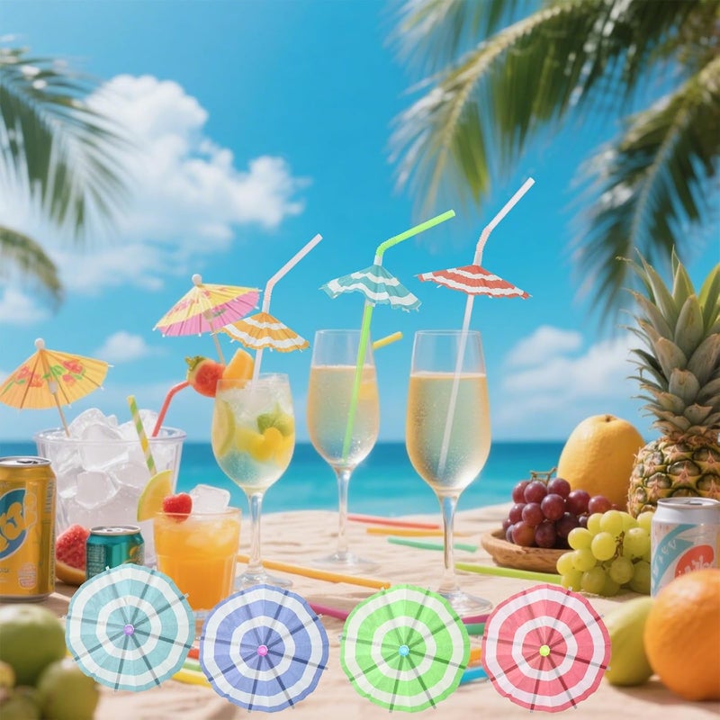 Haundry 24pcs Umbrella Straws, Long Cocktail Drink Umbrellas Fancy Flower Bar Straws, Tropical Summber Beach Luau Tiki Hawaiian Party Straws Decorations (Circle) - Image 4