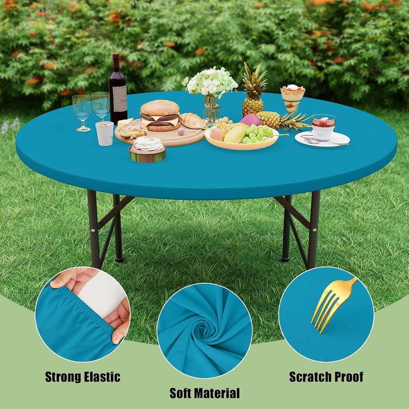 misaya 2 Packs Round Spandex Tablecloths, Stretch Elastic Tablecloth Cover Fitted for 36"-44" Round Tables, Waterproof Polyester Washable Table Cloth for Dining, Party, Outdoor and Indoor, Turquoise - Image 5