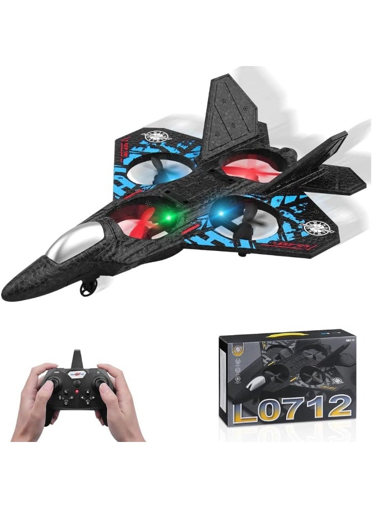 طائرة بدون طيار للأطفال RC – طائرة مقاتلة بتردد 2.4GHz مع أضواء LED، شقلبة 3D، إقلاع وهبوط بزر واحد، تحليق ثابت، هيكل فوم EPP متين، شحن USB - Image 1