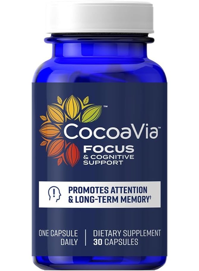 كوكوفيا مكمل غذائي للذاكرة والتركيز، 30 يومًا، مزيج فلافانول الكاكاو، لوتين، كافيين مضاف لتعزيز الأداء. يحسن الوظائف الإدراكية والانتباه، نباتي، 30 كبسولة - Image 1