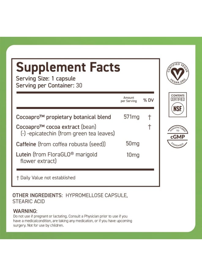 كوكوفيا مكمل غذائي للذاكرة والتركيز، 30 يومًا، مزيج فلافانول الكاكاو، لوتين، كافيين مضاف لتعزيز الأداء. يحسن الوظائف الإدراكية والانتباه، نباتي، 30 كبسولة - Image 2
