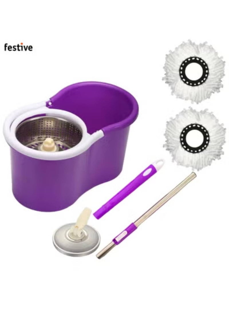 معرض الأعياد مجموعة ممسحة ودلو سهلة الدوران، دلو ممسحة دوارة 360 درجة، مقبض ممتد سهل الضغط من الفولاذ المقاوم للصدأ لتنظيف أرضية المطبخ المنزلي، (أرجواني) 40 × 21 × 20 سم - Image 1