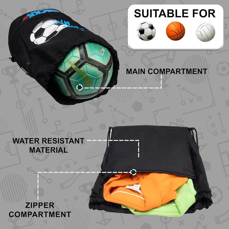 WHACKK Blitz Soccer|Football Equipment Bags|Basketball Volleyball Throwball Drawstring Backpack Bags|Shoes Mobile Bottle Holder Pocket|Dori Backpack |Gym Bag|Kitbag (Black) - Made in India - Image 5