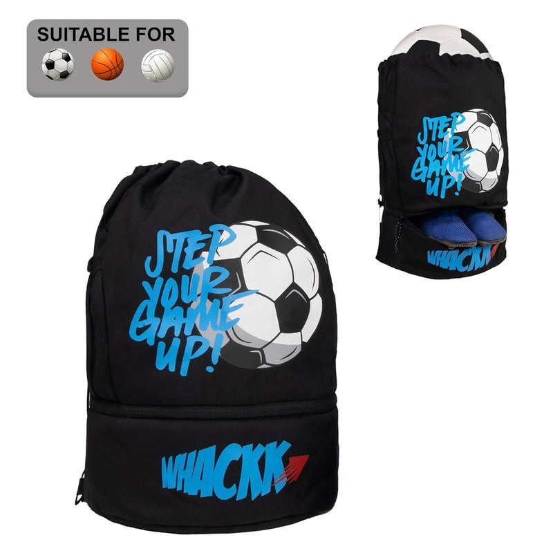 WHACKK Blitz Soccer|Football Equipment Bags|Basketball Volleyball Throwball Drawstring Backpack Bags|Shoes Mobile Bottle Holder Pocket|Dori Backpack |Gym Bag|Kitbag (Black) - Made in India - Image 1