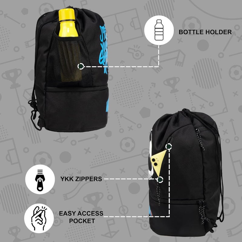 WHACKK Blitz Soccer|Football Equipment Bags|Basketball Volleyball Throwball Drawstring Backpack Bags|Shoes Mobile Bottle Holder Pocket|Dori Backpack |Gym Bag|Kitbag (Black) - Made in India - Image 3