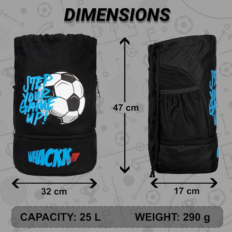 WHACKK Blitz Soccer|Football Equipment Bags|Basketball Volleyball Throwball Drawstring Backpack Bags|Shoes Mobile Bottle Holder Pocket|Dori Backpack |Gym Bag|Kitbag (Black) - Made in India - Image 2
