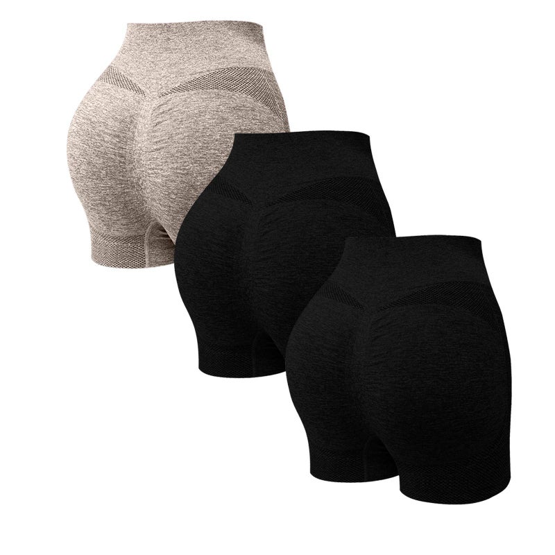 3Pc Sports Pants Fitness Shorts High Waist Belly Breathable Tight Pants Anti-Light Yoga Boxers - Image 1