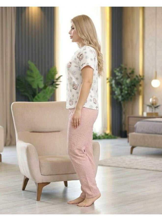 بيجامة حريمي خامة كوريشة مستوردة قطعتين - Image 4