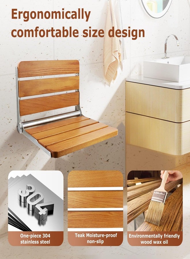 Flngr 16 Inch Foldable Shower Seat Wall Mounted, Folding Shower Bench for Small Shower Spaces, 400lbs Max Load for Inside Shower, Foldable Chair for Seniors Adults,304 Stainless Steel - Image 5