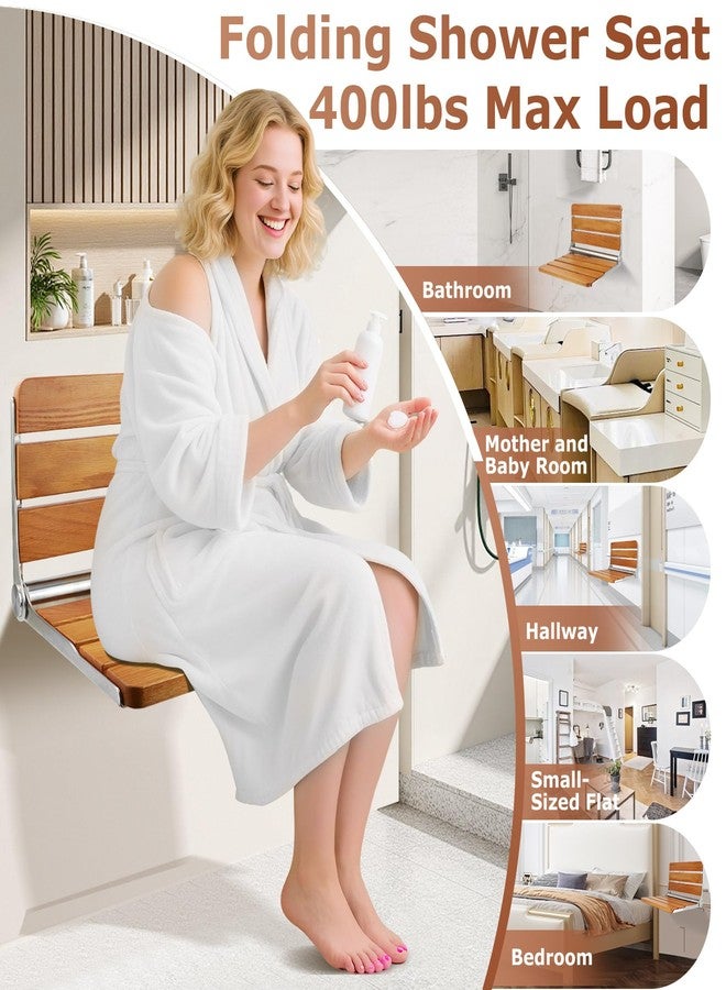 Flngr 16 Inch Foldable Shower Seat Wall Mounted, Folding Shower Bench for Small Shower Spaces, 400lbs Max Load for Inside Shower, Foldable Chair for Seniors Adults,304 Stainless Steel - Image 2