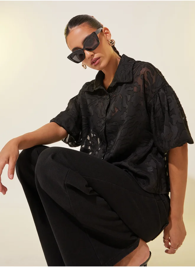 ستايلي Jacquard Short Sleeves Oversized Shirt