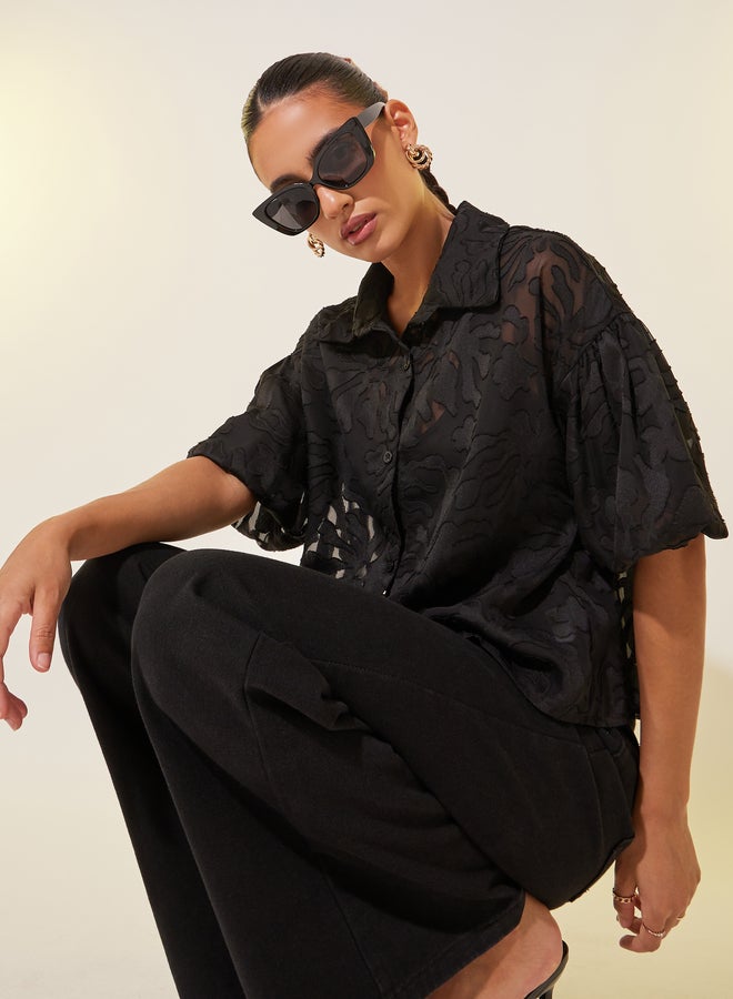 Take Two Jacquard Short Sleeves Oversized Shirt  - Image 1