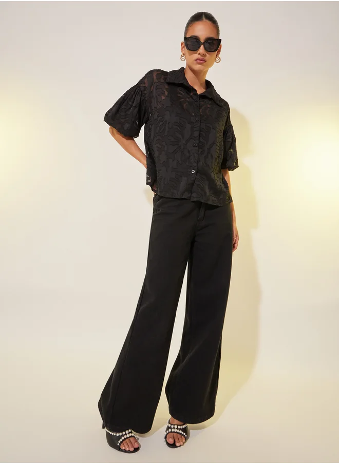 ستايلي Jacquard Short Sleeves Oversized Shirt