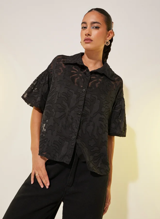 Take Two Jacquard Short Sleeves Oversized Shirt