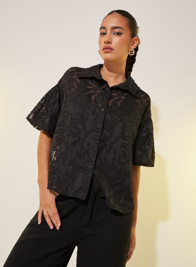 Take Two Jacquard Short Sleeves Oversized Shirt  - Image 3