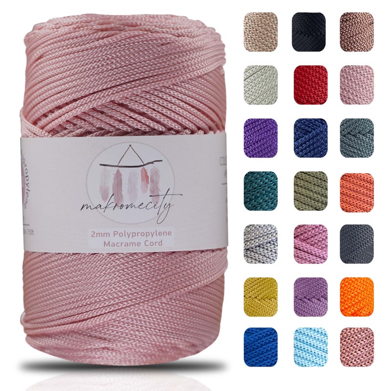 Makromecity Polyester Macrame Cord 2mm x 250 Yards 750 feet 2mm Polypropylene Macrame Cord for Macrame Art Crafts for Wall Hangings Bags Underplate Rug 29 Colors Available