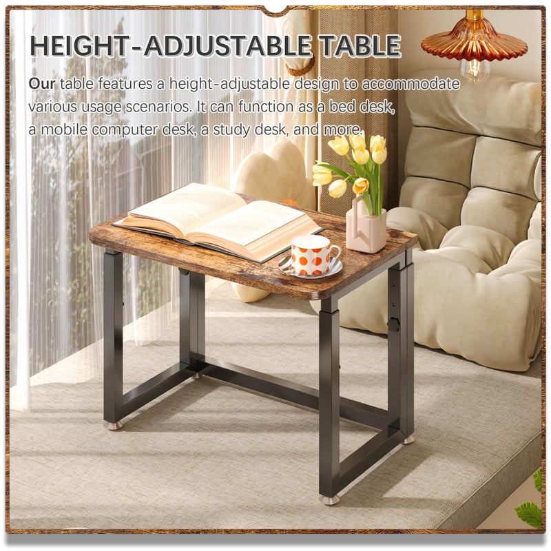 4NM No Tool Assembly 23.6" Small Desk, Folding Portable Desk with Wheels, Adjustable Height Foldable Computer Home Office Desks, Collapsible Study Writing Table for Space Saving Bedroom - Rustic Brown - Image 3