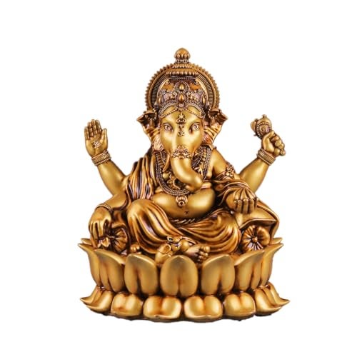 Artarium Golden Small Lord Ganesha Idol, Resin Lotus Ganpati Murti Statue, Handcrafted for Car Dashboard Home Temple and Home Decor Gift Item (4-Inch) - Image 1