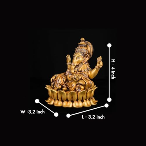 Artarium Golden Small Lord Ganesha Idol, Resin Lotus Ganpati Murti Statue, Handcrafted for Car Dashboard Home Temple and Home Decor Gift Item (4-Inch) - Image 4