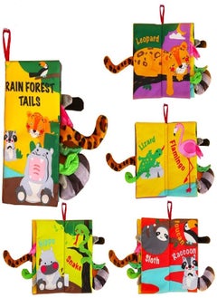 beiens beiens Baby Books Toys, Touch and Feel Crinkle Cloth Books for Babies, Infants & Toddler, Early Development Interactive Car & Stroller Soft Toys for Boys & Girls (Rainforest Tails-1 Book)  - Image 1