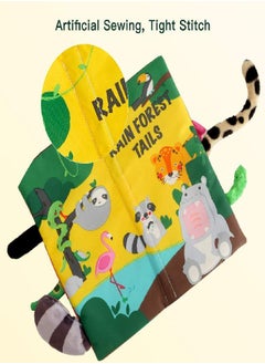 beiens beiens Baby Books Toys, Touch and Feel Crinkle Cloth Books for Babies, Infants & Toddler, Early Development Interactive Car & Stroller Soft Toys for Boys & Girls (Rainforest Tails-1 Book)  - Image 3