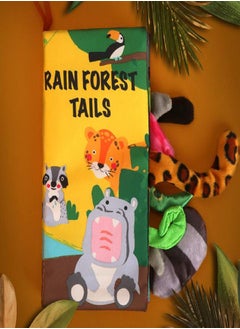 beiens beiens Baby Books Toys, Touch and Feel Crinkle Cloth Books for Babies, Infants & Toddler, Early Development Interactive Car & Stroller Soft Toys for Boys & Girls (Rainforest Tails-1 Book)  - Image 2