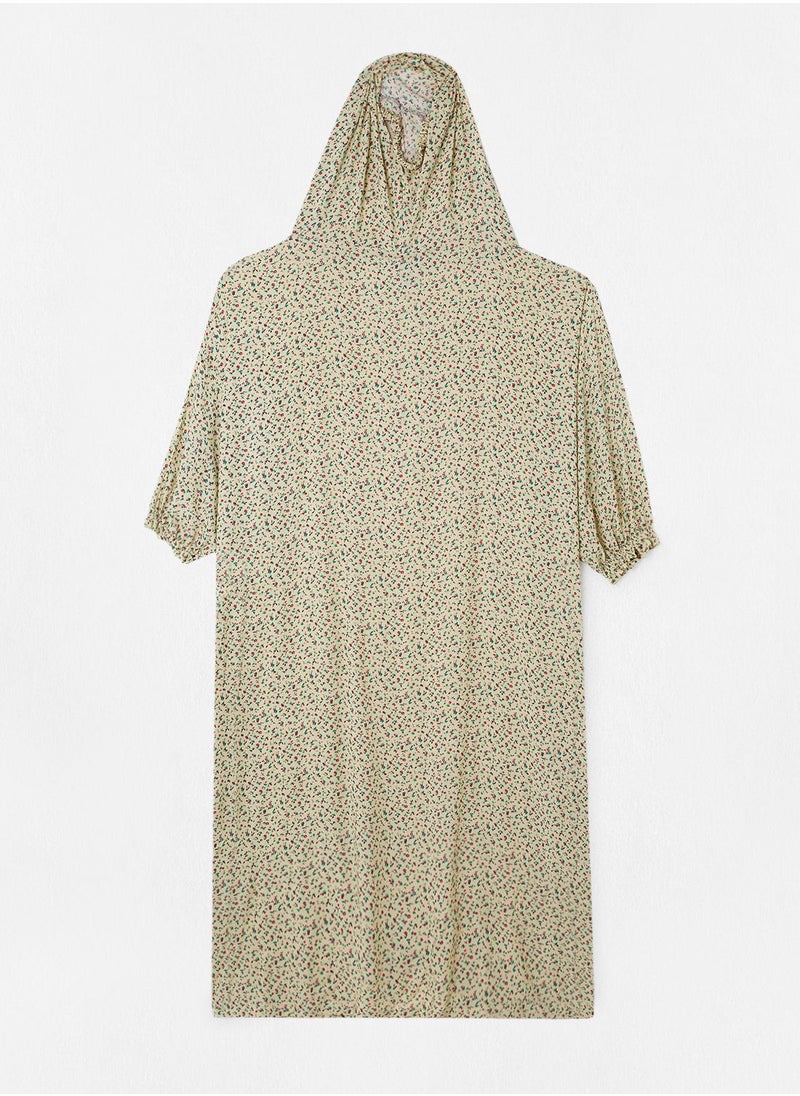 Hayat - Praying Dress With Floral Prints And Attached Veil - Image 1