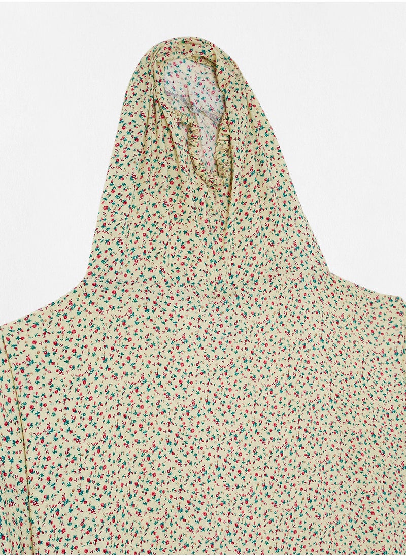 Hayat - Praying Dress With Floral Prints And Attached Veil - Image 1