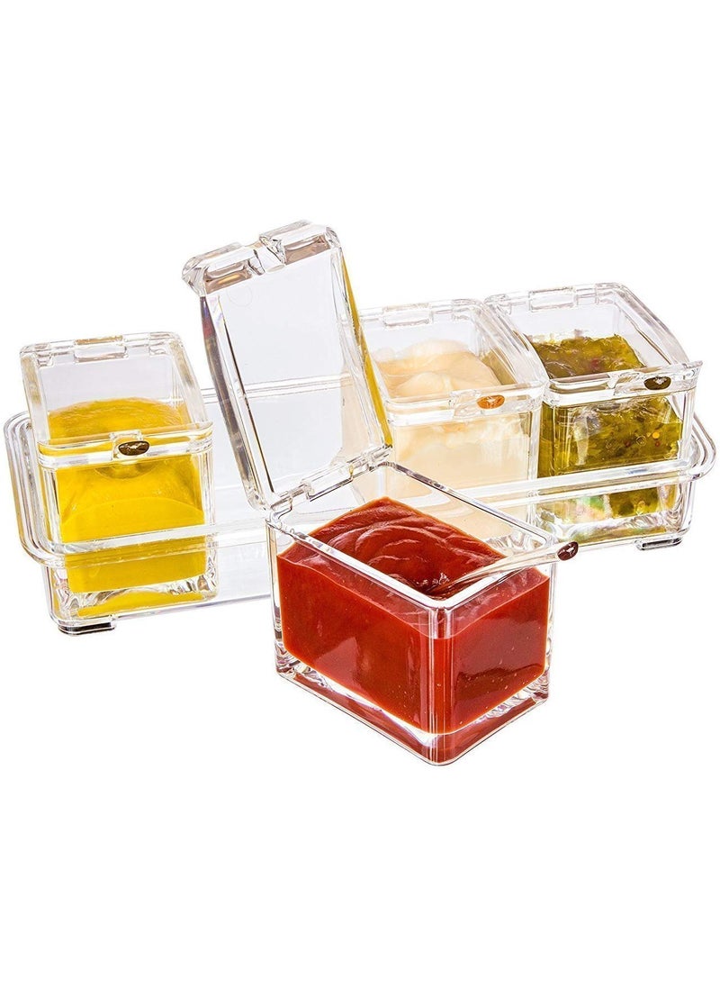 2V BROTHERS - 2V BROTHERS Crystal Seasoning Box Kitchen Acrylic Transparent Spice Jar Box Case Set Storage Container Condiment Jars Dispenser for Salt Sugar Cruet with Cover and with Serving Spoons Set of 4 - Image 1