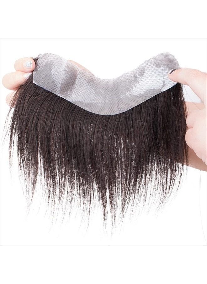 Meiverah Frontal Hairpiece for Women Natural Black Hair Extension Hairline Loss Straight Tape in Human Hair Toppers Replacement Toupee (0.78"x6.3", hair length:10", Natural Black)  - Image 2