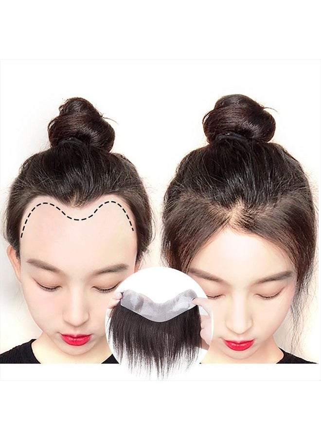 Meiverah Frontal Hairpiece for Women Natural Black Hair Extension Hairline Loss Straight Tape in Human Hair Toppers Replacement Toupee (0.78"x6.3", hair length:10", Natural Black)  - Image 1
