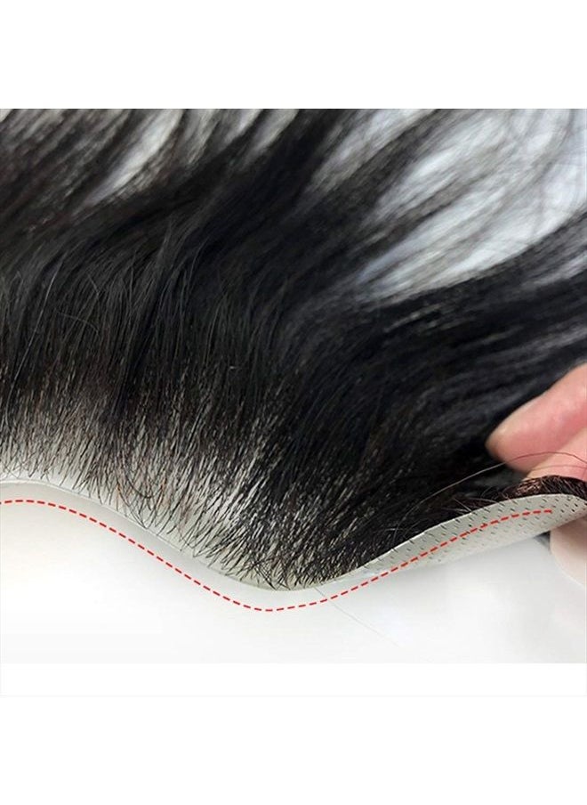 Meiverah Frontal Hairpiece for Women Natural Black Hair Extension Hairline Loss Straight Tape in Human Hair Toppers Replacement Toupee (0.78"x6.3", hair length:10", Natural Black)  - Image 5