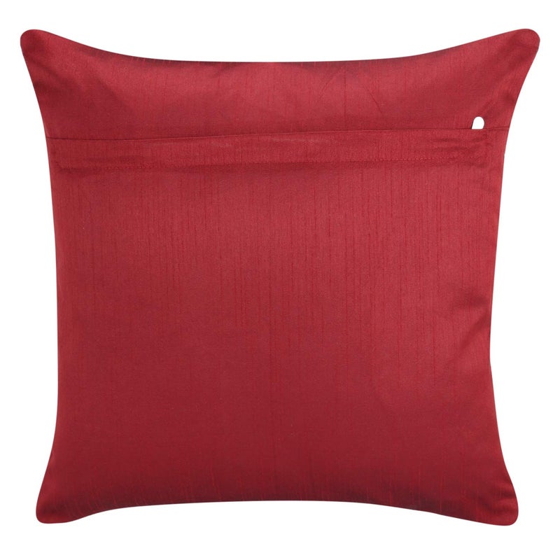 BUNIO Jute and Dupion Silk Box Design Cushion Covers 16 x 16 inches Set of 5 Pieces Red - Image 4