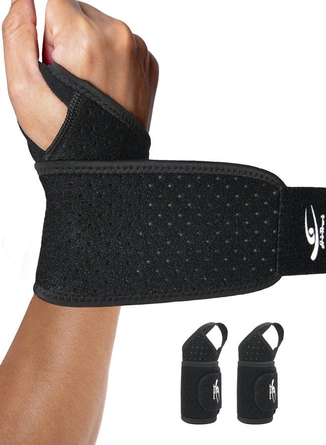 HiRui Wrist Wraps 2-Pack, Adjustable Breathable Wrist Support Brace for Men & Women – Pain Relief for Carpal Tunnel Syndrome, Tendonitis, Arthritis, Sports, Workouts – Fits Left & Right Hand (Black) - Image 1