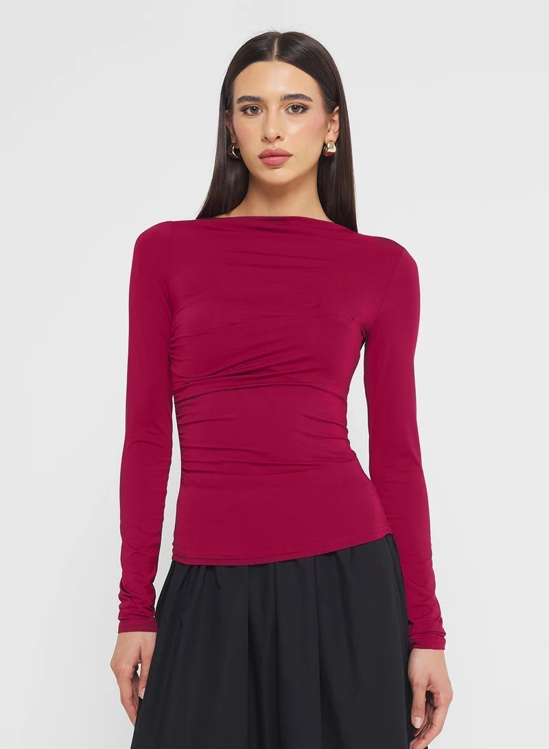 ELLA Fitted Top With Asymmetric  Neck
