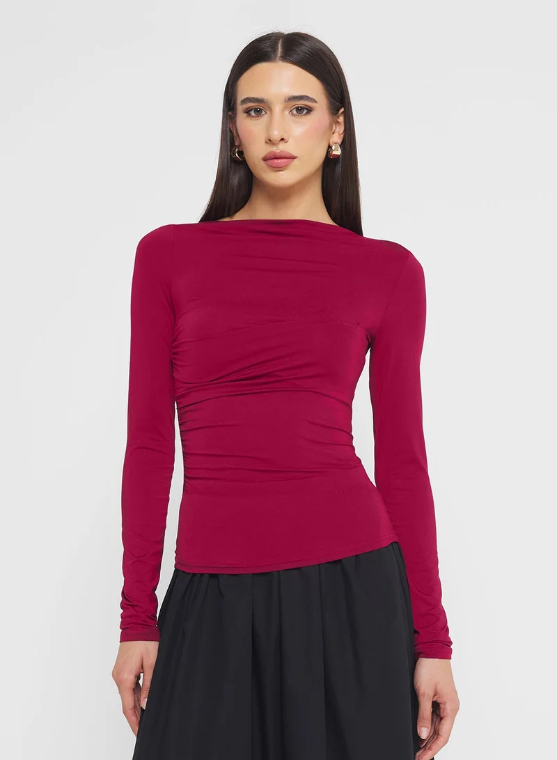 ELLA Fitted Top With Asymmetric  Neck