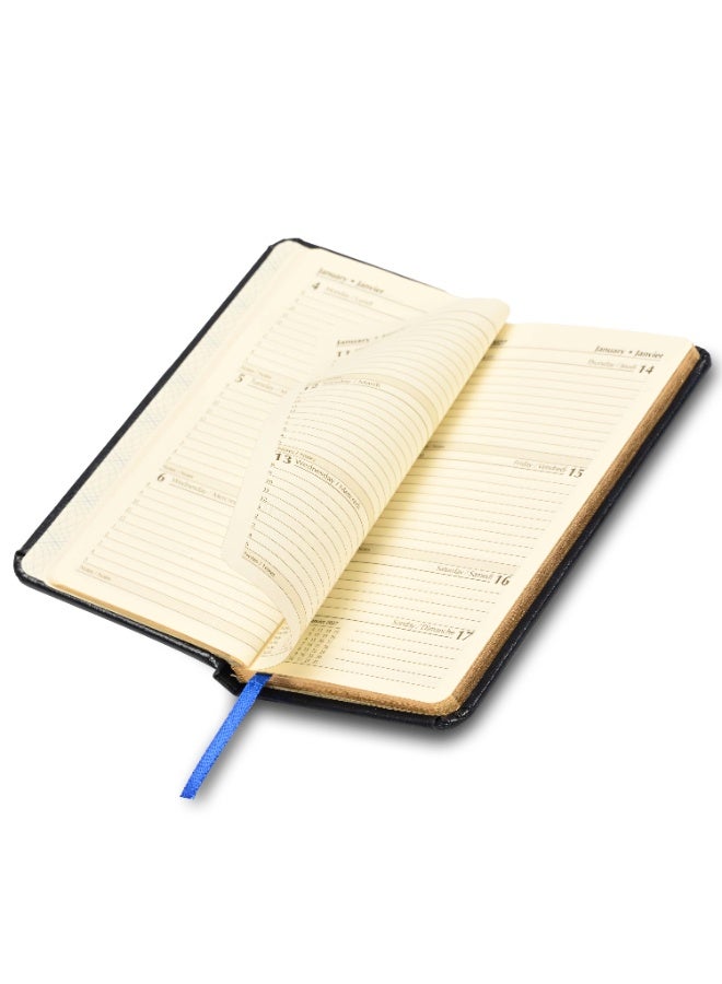 FIS 2027 Golden Slim Diary, Size 90x170mm, 1 Side Padded Bonded Leather Cover with Gilded Edges & Round Corners, English & French Language, 70gsm Italian Ivory Paper, Blue Cover - FSDI59EFGB27BL - Image 5