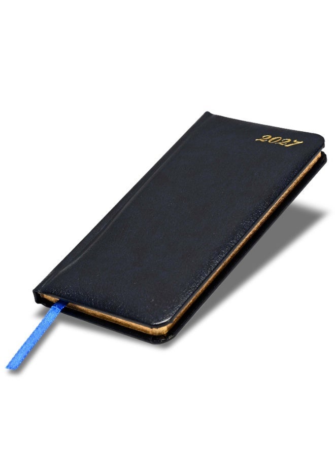 FIS 2027 Golden Slim Diary, Size 90x170mm, 1 Side Padded Bonded Leather Cover with Gilded Edges & Round Corners, English & French Language, 70gsm Italian Ivory Paper, Blue Cover - FSDI59EFGB27BL - Image 1