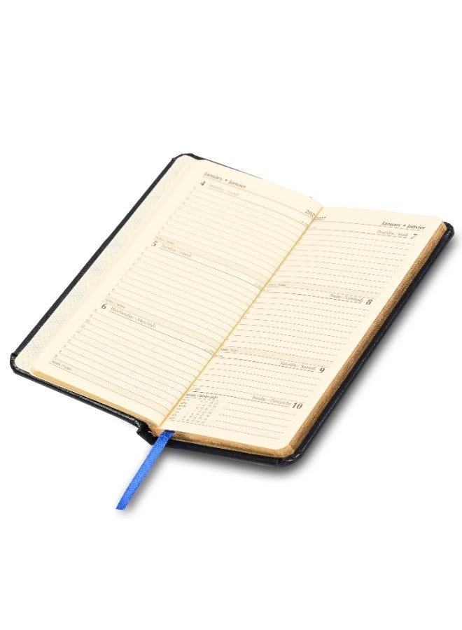 FIS 2027 Golden Slim Diary, Size 90x170mm, 1 Side Padded Bonded Leather Cover with Gilded Edges & Round Corners, English & French Language, 70gsm Italian Ivory Paper, Blue Cover - FSDI59EFGB27BL - Image 2