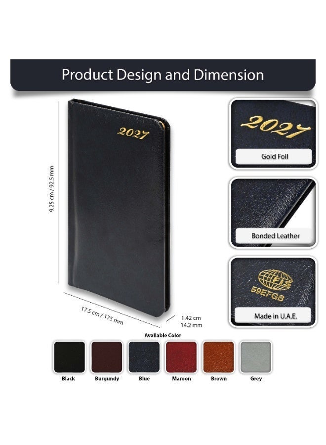 FIS 2027 Golden Slim Diary, Size 90x170mm, 1 Side Padded Bonded Leather Cover with Gilded Edges & Round Corners, English & French Language, 70gsm Italian Ivory Paper, Blue Cover - FSDI59EFGB27BL - Image 3