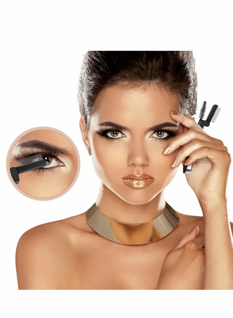 4-Piece Folding Eyebrow Comb & Eyelash Separator Set - Essential Makeup Grooming Brushes in Black - Image 5